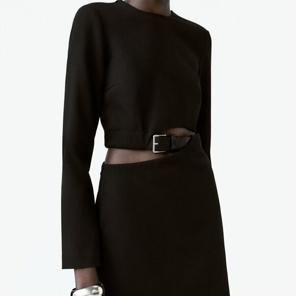 Zara Black Mini Dress with Belt Detail - Picture 2 of 8